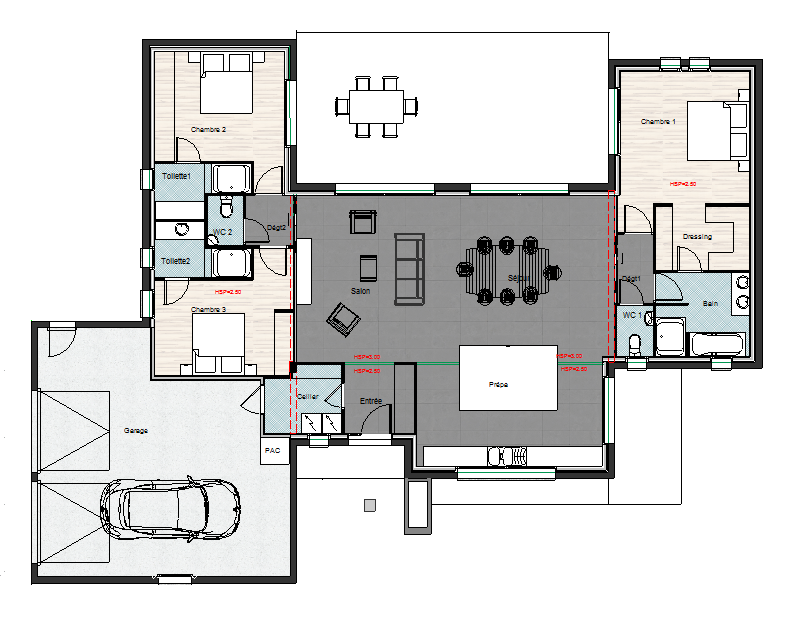 Plan de Maison 3CH 150m² - Bac acier